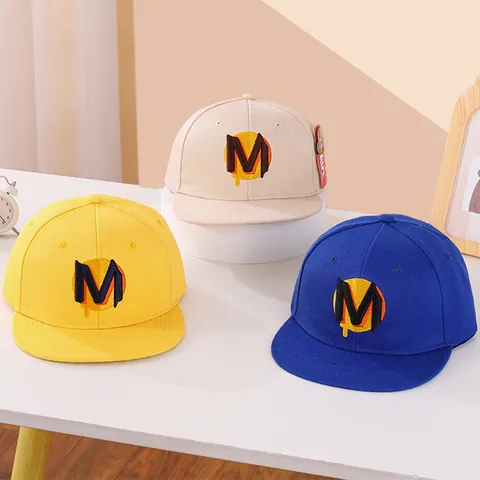 Kinder Baseballkappe Mit Flacher Krempe Baumwolle M Buchstaben Stickerei Hip Hop Snapback Hut Für Jungen Mädchen Outdoor Sonnenhut