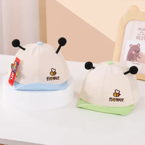 Gorra de Béisbol de Malla de Verano para Bebé Con Antenas de Abeja 3D Sombrero Transpirable de Protección Solar Ala Blanda