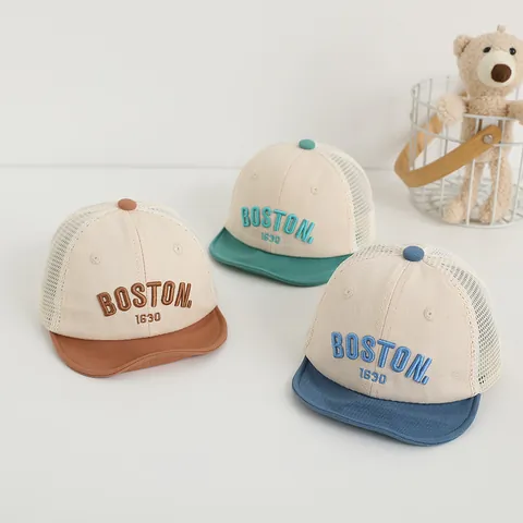 Baby Mesh Baseball Cap Boston 1630 Embroidery Soft Brim Breathable Summer Sun Hat For Toddler Infant Boys Girls
