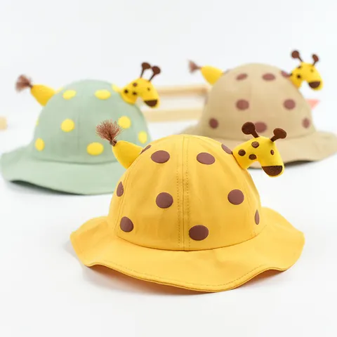 Cute Baby Giraffe Bucket Hat Cotton Blend Sun Protection Toddler Hat With Stereo Horns Polka Dot Pattern For Boys Girls