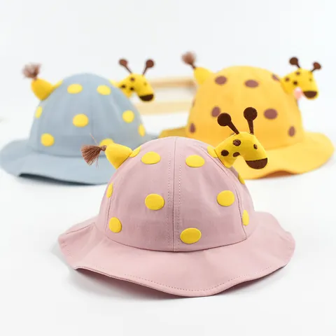 Cute Baby Giraffe Bucket Hat Cotton Blend Sun Protection Toddler Hat With Stereo Horns Polka Dot Pattern For Boys Girls