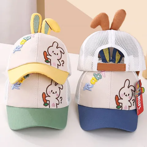 Cute Kids Rabbit Mesh Baseball Cap With 3D Bunny Ears Breathable Sun Hat For Toddler Boys Girls Summer Outdoor Adjustable Cap