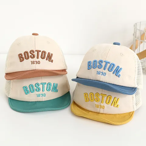 Baby Mesh Baseball Cap Boston 1630 Embroidery Soft Brim Breathable Summer Sun Hat For Toddler Infant Boys Girls