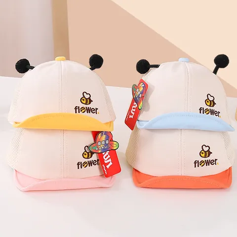 Gorra de Béisbol de Malla de Verano para Bebé Con Antenas de Abeja 3D Sombrero Transpirable de Protección Solar Ala Blanda