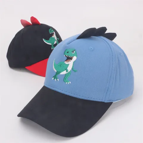 Kids Cartoon Dinosaur Baseball Cap With 3D Fins Embroidery Adjustable Cotton Blend Sun Hat For Boys Girls 3-8 Years