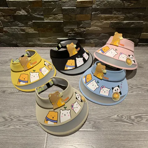 Kids Cartoon Bear Sun Visor Hat UPF50 UV Protection Empty Top Hat Adjustable Summer Outdoor Beach Cap For Children
