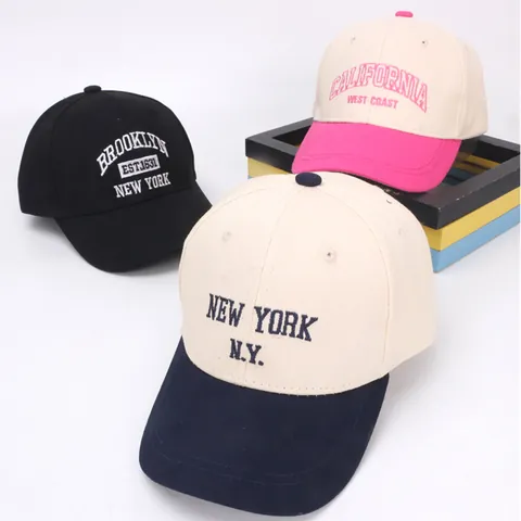 Kids American Vintage Embroidery Baseball Cap New York Letter Contrast Color Cotton Sun Protection Hat For Boys Girls