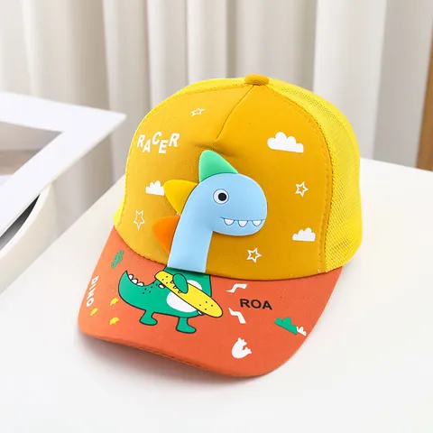 Gorra de Béisbol de Malla de Dinosaurio de Dibujos Animados para Niños Transpirable Protección Solar Sombrero de Verano para Niños y Niñas con Decoración de Dinosaurio 3D