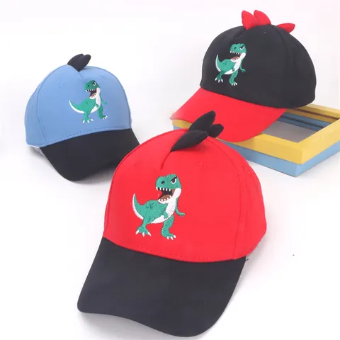 Kids Cartoon Dinosaur Baseball Cap With 3D Fins Embroidery Adjustable Cotton Blend Sun Hat For Boys Girls 3-8 Years