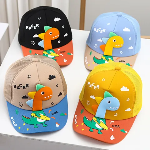 Gorra de Béisbol de Malla de Dinosaurio de Dibujos Animados para Niños Transpirable Protección Solar Sombrero de Verano para Niños y Niñas con Decoración de Dinosaurio 3D