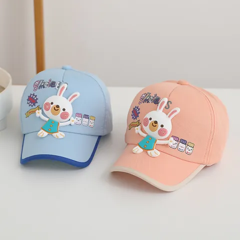 Casquette à Visière Dessin Animé Lapin pour Tout-petits Coton Polyester Respirant Protection Solaire Casquette Baseball Enfants Filles Garçons