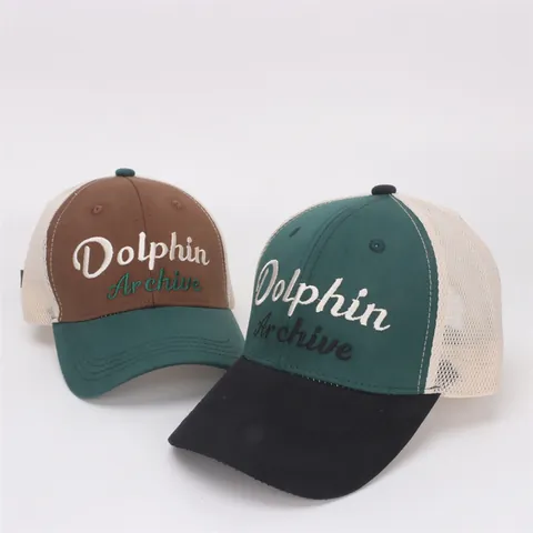 Cappello Trucker a Rete Retro per Bambini Traspirante Regolabile Protezione Solare Berretto da Baseball Dolphin Archive Ricamo Lettere