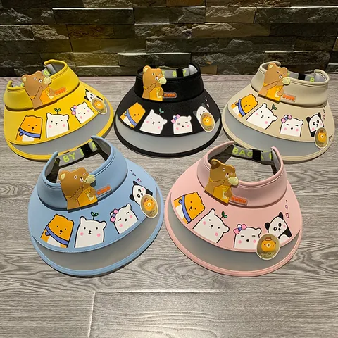 Kids Cartoon Bear Sun Visor Hat UPF50 UV Protection Empty Top Hat Adjustable Summer Outdoor Beach Cap For Children