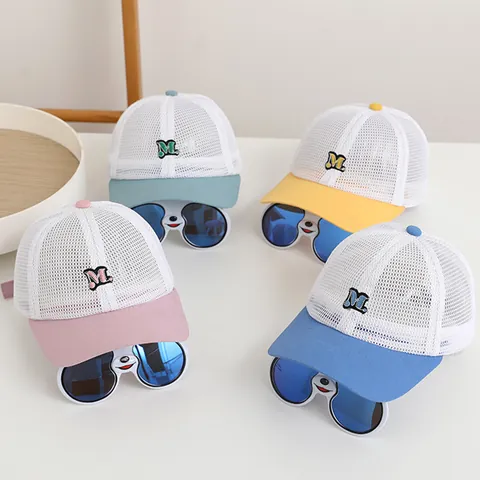 Kids Mesh Baseball Cap Summer Breathable Sun Hat With Flip Up Sunglasses Cartoon M Letter Sunscreen Hat For Boys Girls