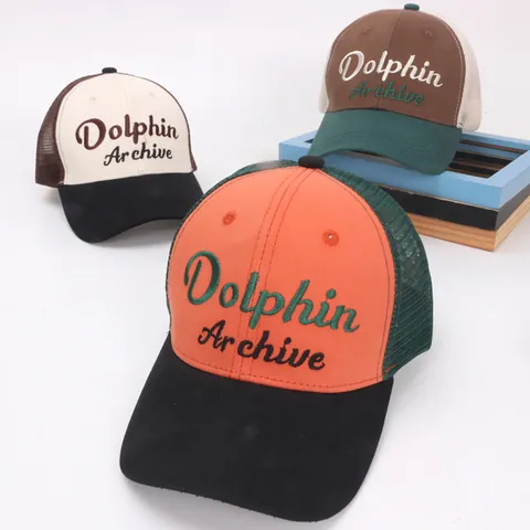 Cappello Trucker a Rete Retro per Bambini Traspirante Regolabile Protezione Solare Berretto da Baseball Dolphin Archive Ricamo Lettere