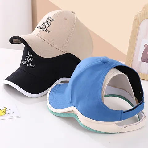 Kids Cotton Polyester Empty Top Baseball Cap Adjustable Cartoon Bear Embroidery Sun Visor Hat For Boys Girls Summer