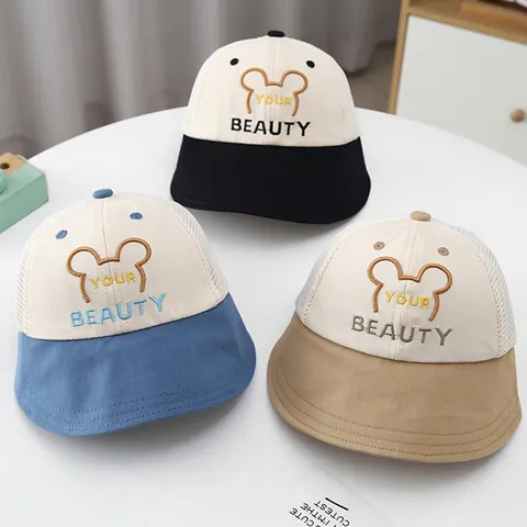 Cappello da Sole Estivo per Bambini Mesh Traspirante Patchwork Pescatore per Ragazzi Ragazze Ricamo Orso YOUR BEAUTY Regolabile Tesa Morbida