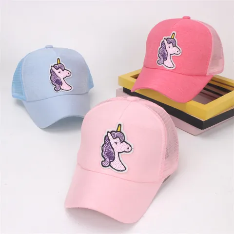 Kinder Pailletten Einhorn Mesh Baseballkappe Atmungsaktiver Sonnenhut Für Mädchen Süße Trucker-Hut Sommer Outdoor Sonnenschutzkappe