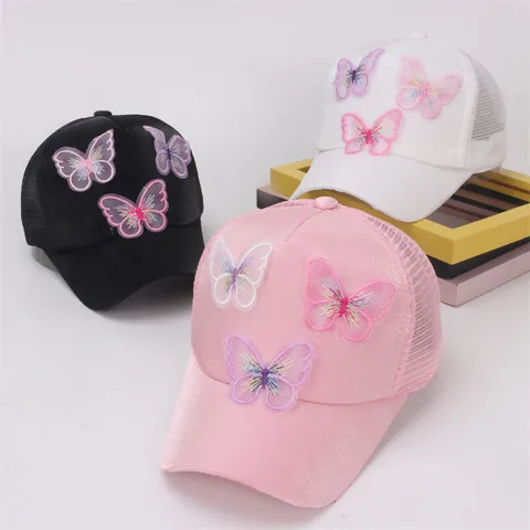 Kids 3D Butterfly Baseball Cap Breathable Mesh Sun Hat For Girls Cute Satin Look Summer Outdoor Adjustable Visor