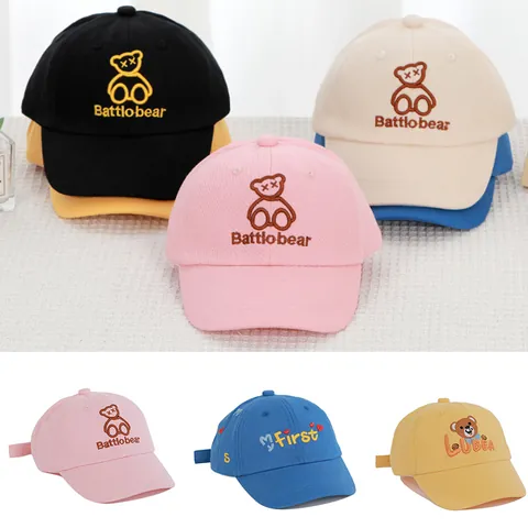 Berretto da Baseball per Bambini in Cotone Ricamato con Orso Cartone Animato e Lettere Cappello da Sole Regolabile per Ragazzi e Ragazze