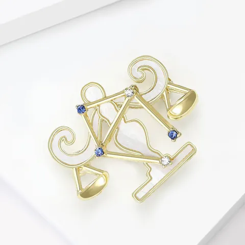 Luxe Weegschaal Sterrenbeeld Legering Strass Brosche Voor Damespak Corsage Goud Zilver Ster Thema Sieraden Speld