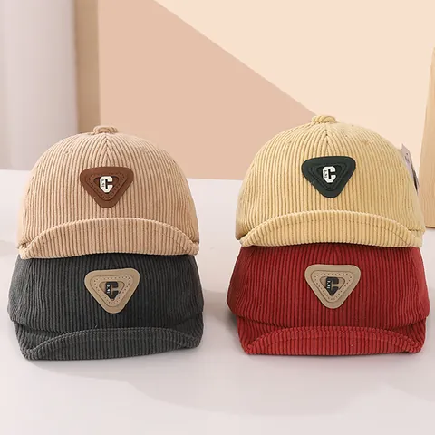 Baby Corduroy Baseball Cap Letter C Patch Soft Brim Toddler Infant Autumn Winter Warm Adjustable Hat For Boys Girls
