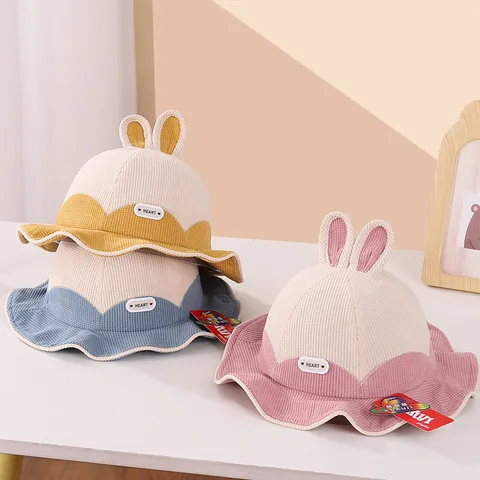 Simpatico Cappello da Pescatore per Bambini Con Orecchie da Coniglio Patchwork in Velluto a Coste di Cotone Morbido e Caldo