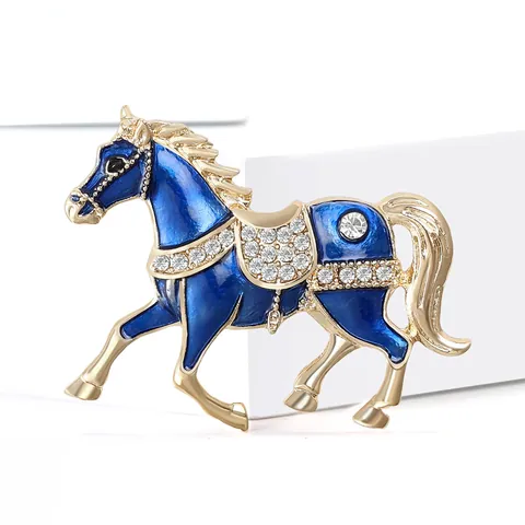 Exquisite Alloy Enamel Horse Brooch With Rhinestone Inlay Vintage Animal Lapel Pin For Women Suits Coats Party Jewelry