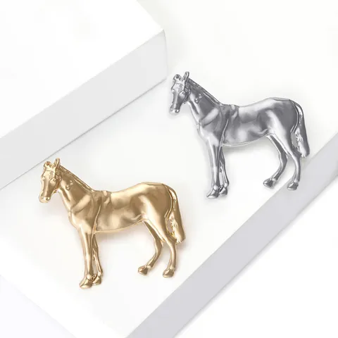 Minimalistische Legierung Pferd Brosche Für Damen Hochglanzpoliert Tierkreis Tier Anstecknadel Galvanisiert Gold Silber Mode Kleidung Zubehör