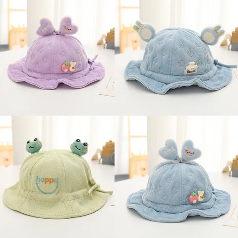 Simpatico Cappello da Pescatore per Neonato Con Cinturino Regolabile in Cotone a Nido d'Ape Protezione Solare Per Bambini Ragazzi Ragazze