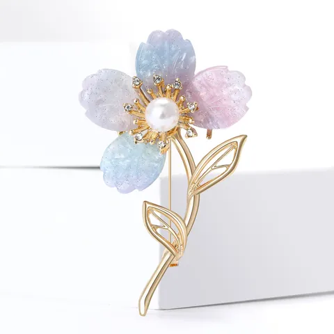 Elegante Spilla a Fiore per Donna in Lega Resina Petali Perla Artificial Strass Intarsiati Spilla Floreale per Abiti e Completi