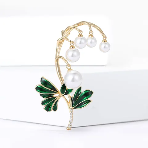 Elegante Emaille Lelietje-van-dalen Broche Legering Metaal Imitatieparel Strass Pin Voor Vrouwen Feest Cadeau Sieraden