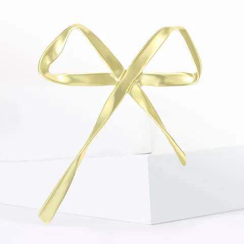 Minimalist Alloy Polished Ribbon Bow Brooch For Women Light Luxury Fashion Clothing Accessory Gold Silver Brooch Pin