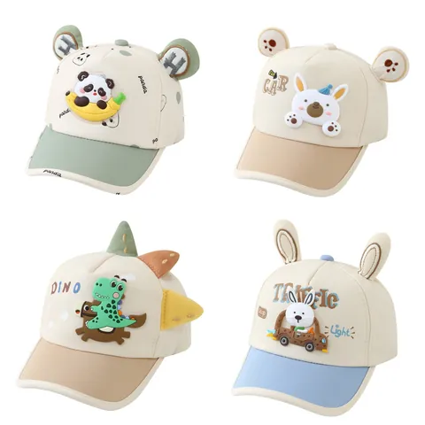 Cute Kids Baseball Cap With 3D Cartoon Animal Ears Panda Dinosaur Rabbit Patterns For Toddler Boys Girls Summer Sun Peaked Hat