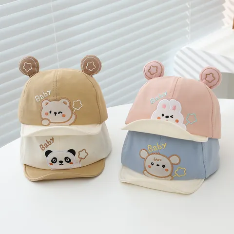 Baby Cartoon Animal Baseball Cap Soft Brim Embroidery Sun Hat For Infants Toddlers Cute Bear Panda Rabbit Koala Cotton Blend Hat