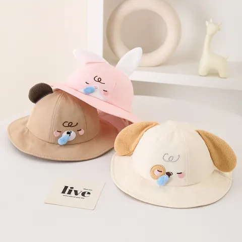 Simpatico Cappello da Pescatore per Bambini in Cotone Parasole Con Orecchie di Animali 3D Corda Antivento Regolabile