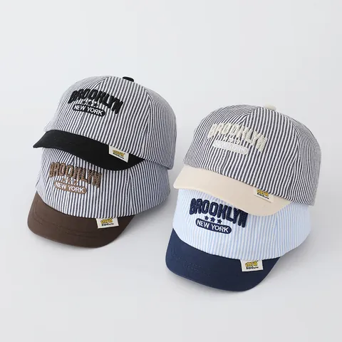 Baby Kids Striped Baseball Cap Cotton Blend Soft Brim Sun Hat Letter Star Embroidery Toddler Boys Girls Casual Duck Tongue Hat