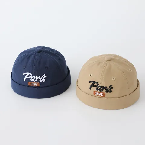 Vintage Baby Miki Hat Paris 1896 Embroidery Cotton Blend Docker Cap For Toddler Infants Kids Retro Casual Adjustable Melon Skin Hat