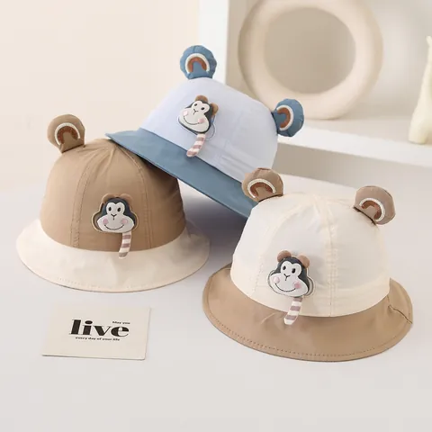Kleinkind Baby Kinder Anglerhut Baumwollmischung Cartoon Affe 3D Ohren Sommer Sonnenschutz Sonnenhut Für Jungen Mädchen Outdoor
