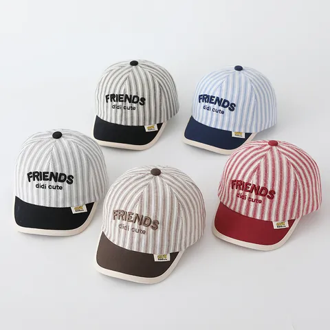 Kids Striped Baseball Cap Cotton Blend Letter Embroidery Adjustable Sun Hat For Boys Girls Toddler Outdoor Duck Tongue Hat