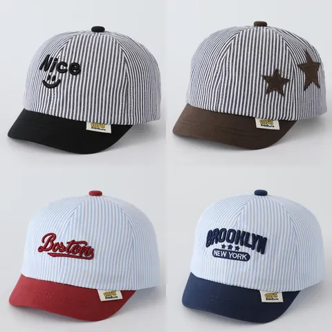 Baby Kids Striped Baseball Cap Cotton Blend Soft Brim Sun Hat Letter Star Embroidery Toddler Boys Girls Casual Duck Tongue Hat