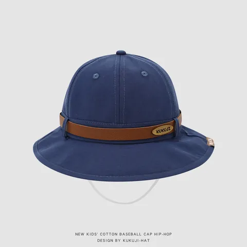 Gorro Pescador de Algodón para Niños Color Sólido Protección Solar Verano Con Banda de Cuero e Insignia de Metal
