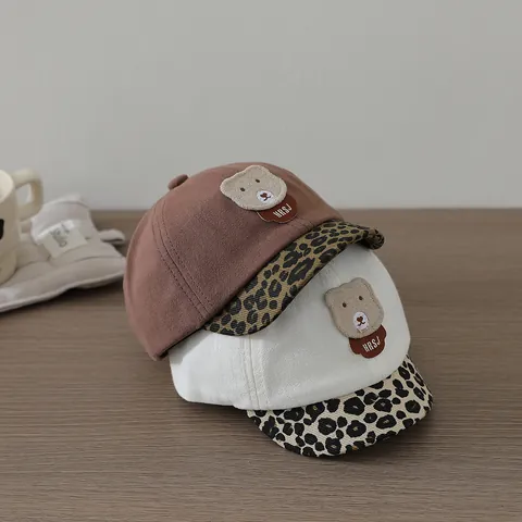 Cappellino Da Baseball Per Bambini Con Tesa Leopardata E Toppa Orsetto In Peluche Cappello Da Sole Regolabile In Misto Cotone