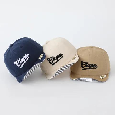 Infant Toddler Soft Brim Baseball Cap Cotton Blend Letter Embroidery Striped Lining Sunshade Hat Cute Duck Tongue Cap