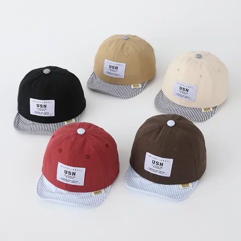 Baby Baseball Cap Cotton Blend Striped Brim Sun Protection Soft Hat For Infants Toddlers Kids Patchwork Letter Design