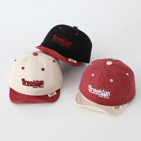 Baby Toddler Letter Embroidery Baseball Cap Soft Brim Color Block Sun Protection Hat For Kids Adjustable Cotton Headwear