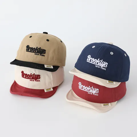 Baby Toddler Letter Embroidery Baseball Cap Soft Brim Color Block Sun Protection Hat For Kids Adjustable Cotton Headwear