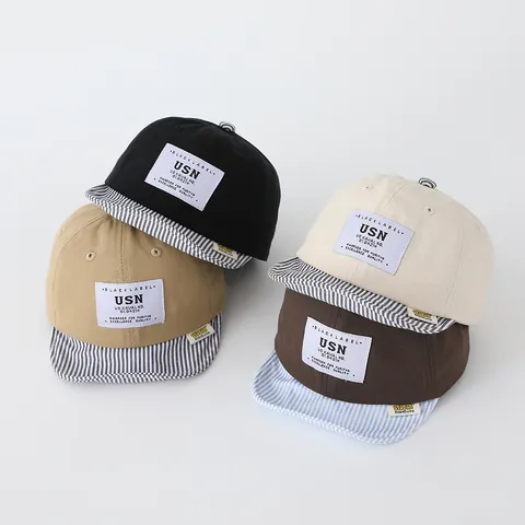 Baby Baseball Cap Cotton Blend Striped Brim Sun Protection Soft Hat For Infants Toddlers Kids Patchwork Letter Design