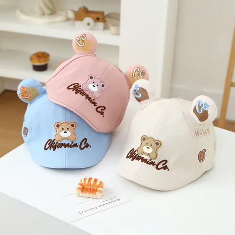 Cute 3D Bear Ear Baby Baseball Cap Cotton Blend Soft Brim Sun Hat For Toddler Boys Girls Cartoon Embroidery Adjustable Duckbill Hat