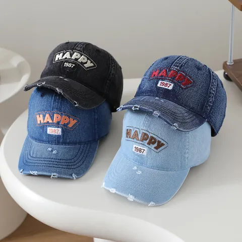 Gorra de Béisbol de Mezclilla Desgastada para Niños Retro Lavada Ajustable Con Bordado de Letras para Niños y Niñas